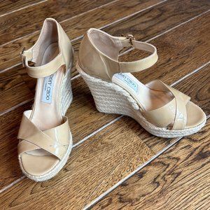 Jimmy Choo Patent Leather Espadrilles, Neutral/Tan/Jute Trim, Women’s US Size 8